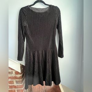 Black velvet dress, small diamond cutout pattern, over the head
